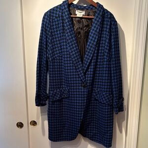 Givenchy Vintage Wool Houndstooth Long Blazer 46